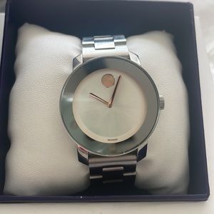 Movado Silver and Rose Gold Minimalist Bracelet Watch